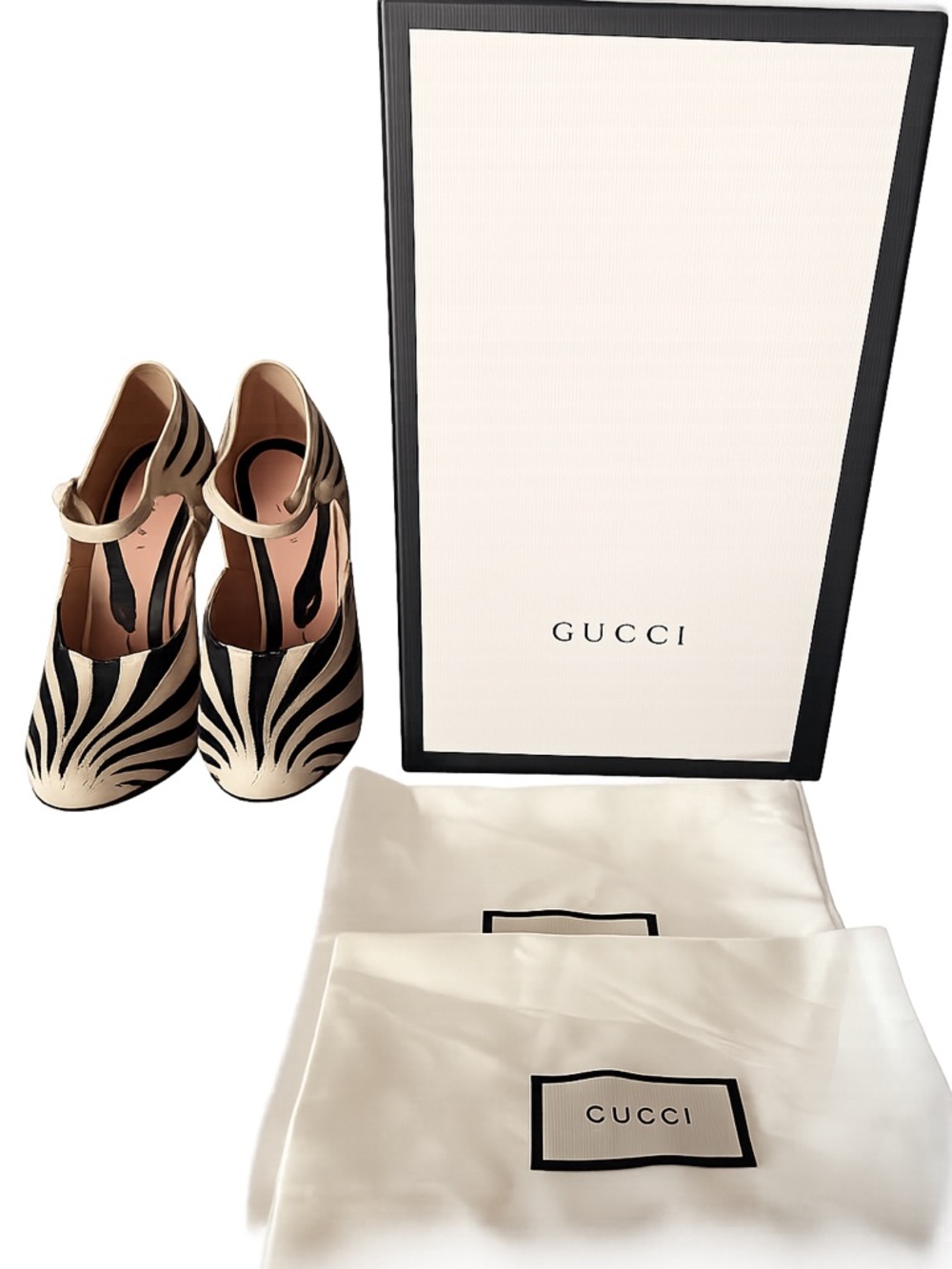 GUCCI LESLEY ZEBRA-INLAY MARYJANE WITH PEARLS PUMP HEELS SIZE 35